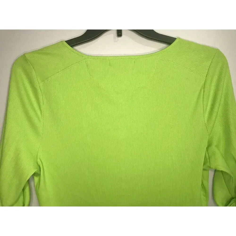 Lauren Ralph Lauren Womens Green Henley Knit Top Large Scoop Neck Roll Tab - Picture 4 of 7